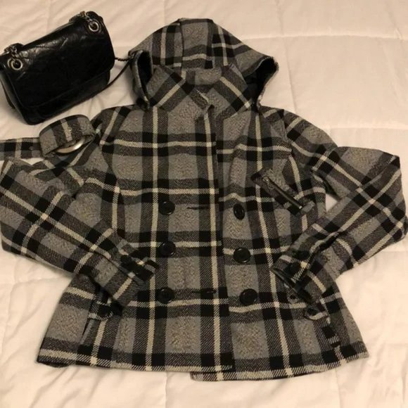 Women’s JouJou Plaid Pea Coat Jacket-size M - Picture 3 of 16